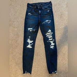 American Eagle Outfitters Dark Blue Distressed Skinny Jeans